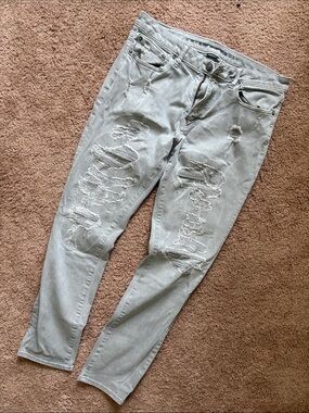 American Eagle Outfitters Light Gray Distressed Slim Jeans